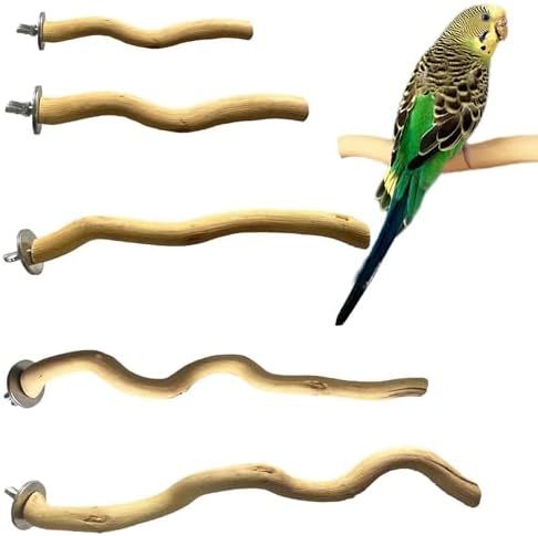 5 PCS Natural Parrot Perch Bird Stand Wooden Parrot Perch Stand Parakeet Climbing Standing Branches Toy for Small Lovebirds Budgies Cockatiels