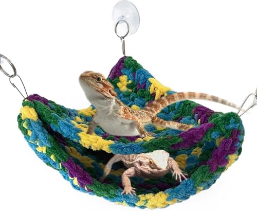 Reptile Hammock, Soft Double-Layered Bearded Dragon Hammock Swing Hanging Bed with Strong Suction Cups & Metal Hooks, Large Chameleon Lounger, Rat Bird Cage Hanging Bed,Gecko Tank Accessories