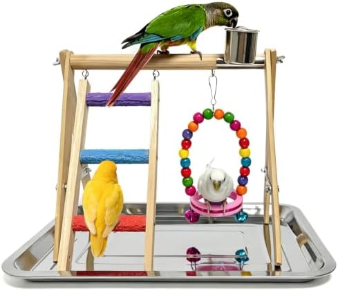 Bird Playstand Exercise Bird Play Perch Ladder with Feeder Cups Swing Toys