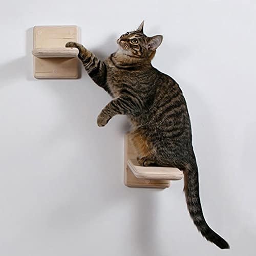 2 PCS Wooden Cat Wall Shelves & Climber – Space-Saving Indoor Cat Steps with Hammock, Natural Solid Wood (2 PCS)
