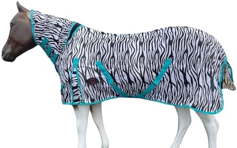 Horse Fly Sheet with Neck | Horse Combo Flysheet with Neck | Horse Summer Sheet with Hood (Zebra-Turq, 78)