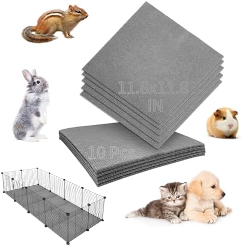 Hamiledyi Guinea Pig Cage Liner 10 Pcs Washable Small Animal Cage Mats for Rabbit Reusable Sleep Bedding Mats for Bunny Ferret Hamster Mouse or Other Small Pets (11.8" L x 11.8" W Grey)
