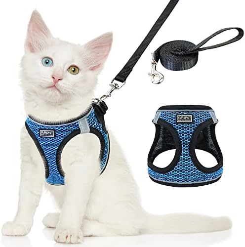 Cat Harness and Leash Set for Walking Escape Proof,Adjustable Soft Kittens Vest with Reflective Strip for Small Cats,Easy to Control