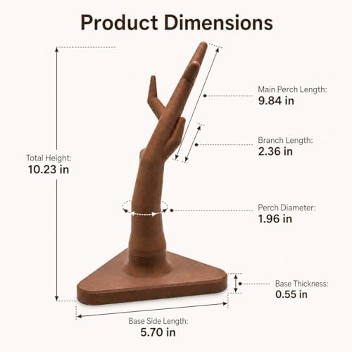 Natural-Texture Tree Branch Bird Perch, 3D Printed Organic Shape Parrot Stand for Cages, Secure Grip Bird Cage Accessories for Cockatiels, Conures, Budgies, Lovebirds and Finches