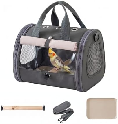 Foldable Bird Carrier with Sunshade, Travel Parrot Carrier for Vet Visit