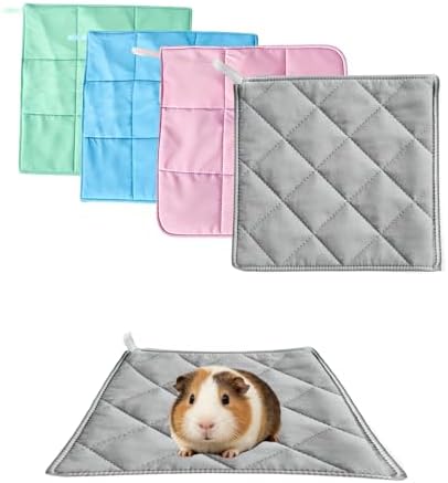 4 Pcs 12"x12" Guinea Pig Cages Liners Washable, Absorbent Pee Pads for Small Animals, Reusable Guinea Pigs Bedding for Bunny Cage(Grey,Green, Pink, Blue)