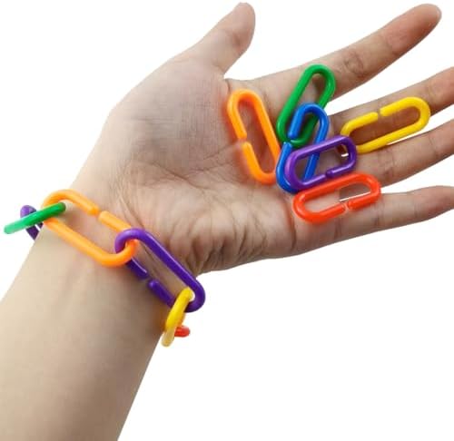 RONYOUNG 620PCS Rainbow C-Clips Plastic Chain Links, Bird Swing & Climbing Chain Cage Toy Clips & Hooks, DIY Kids Learning Toys for Classroom, Suitable for Sugar Glider, Rat, Parrot, Bird