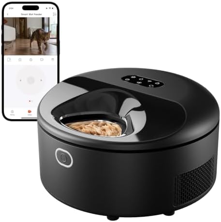 Wet Food Automatic Cat Feeder with Cooling&Heating, 5 Meals, Black