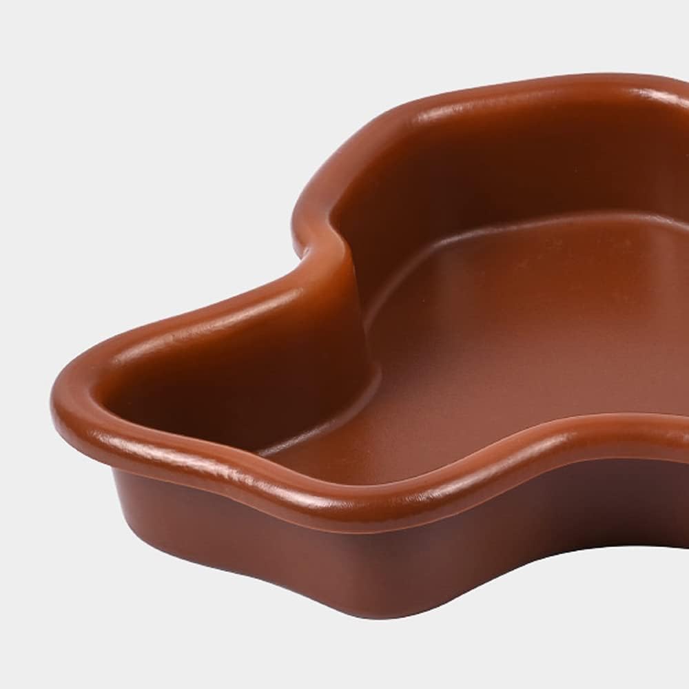 Extra Large Reptile Bathing Pool Reptile Feeding Dish Water Bowl with Ramp Aquarium Ornament for Gecko, Snake, Turtle, Bearded Dragon, Lizard Bath (Brown)