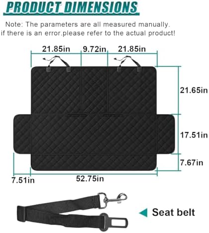 Dog Car Seat Cover with Belt, Scratchproof Washable Car Bench Seat Protector, Universal Non-Slip Vehicle Interior Pet Backseat Cover for Cars SUVs Trucks (Black)