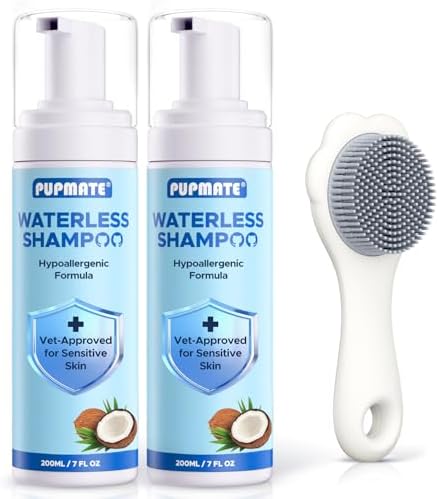 Cat Waterless Shampoo with Brush - No Rinse Formula for Quick Clean Between Baths, Hypoallergenic & Detangling, Reduce Itchy Skin Shedding, Vet-Recommended for Kittens/Senior Cats, Coconut Scent