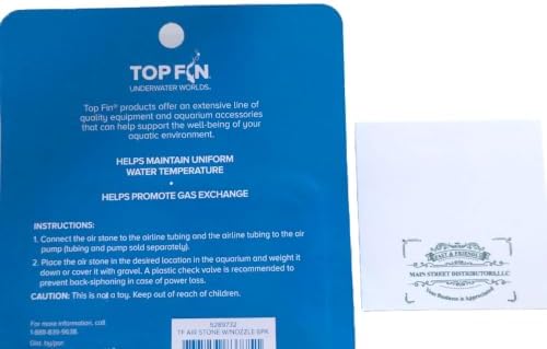 Top Fin Air Stone Helps with Water Temperature W/Nozzle for Aquarium Air Line. (Air Line Sold Seperatley). Plus Complimenatry Main Street Distributors Sticky Note Pad Included.