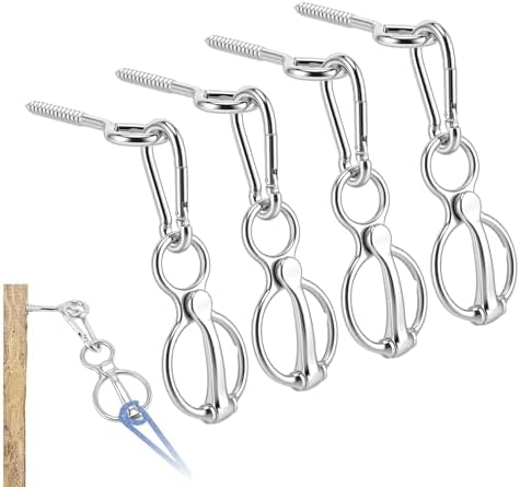 4 Pack Horse Tie Ring with Eye Bolt & Safety Snap, 304 Stainless Steel High Strength Training Equipment for Stable, Barn, Fence, Trailer (Stainless Steel, White)