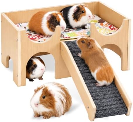 Wooden Guinea Pig Hideout & Castle-Shape Guinea Pig House, Easy to Assemble