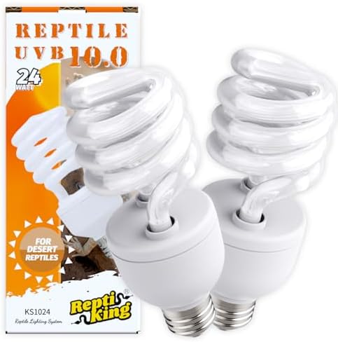 UVB Reptile Light, 2-Pack 10.0 24W UVB Bulbs, UVA UVB Reptile Light Bulb Lamp for Bearded Dragon, Tortoise, UV Bulbs for Desert Reptiles Tank Accessories