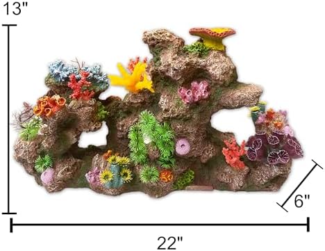 Large Coral Insert Rock for Aquariums – 22" x 13" x 6" – Pre-Mounted Artificial Corals for 40–100 Gallon Tanks