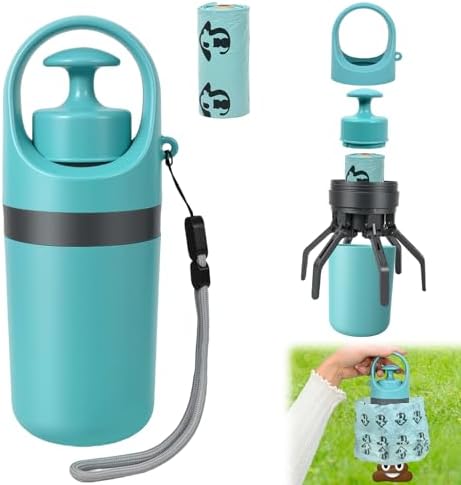 STHF Easy one-Hand Dog Waste Pickup. Portable Claw Tool Includes Bag Dispenser, 2 Rolls, Odor-Resistant. for All Surfaces & Dogs.