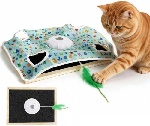 Interactive Cat Toys with Scratching Board, Rechargeable Touch Activated, Hide and Seek Design, Mouse Squeaky,Cat Enrichment Toy for Bored Cats 11.5" *15.5"