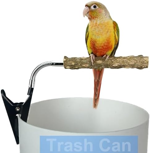 Bird Perch Stand for Trash Can, Adjustable & Portable Parrot Stand, Bendable Bird Training Perch for Cockatiels, Conures, Lovebirds and Medium & Small Parrots