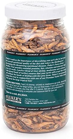 Fluker's Aquatic Turtle Food, Vitamin, Enriched Medley Treats of Freeze, Dried River Shrimp, Mealworms, and Crickets, 2.9 oz