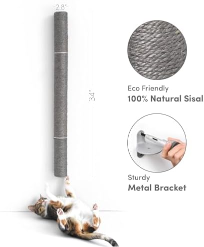 xympo 34" Wall Mounted Cat Scratcher, Sisal Scratching Post - Grey