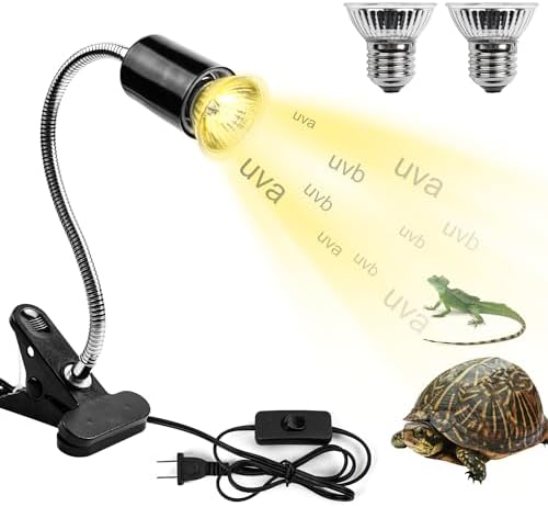 Reptile Heat Lamp, UVA UVB Turtle Basking Light with 50W Heating Lightbulb and 360° Rotatable Clip, UV Heatlamp for Turtle Tank, Tortoise, Lizard, Reptiles, Terrarium, Snake, Gecko, Spiders