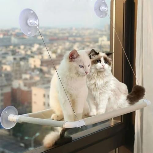 Khaki Cat Window Hammock Perch Cat Safety Sunny Bed with Durable Heavy Duty
