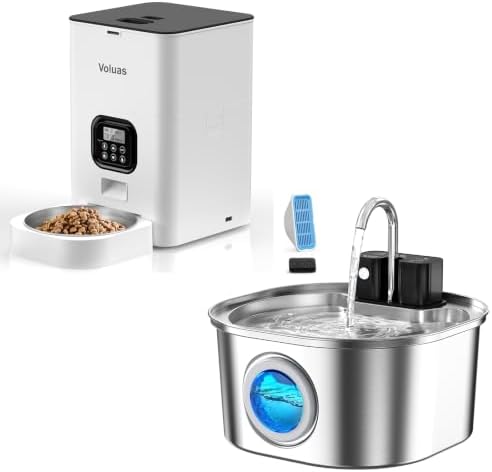 4L Automatic Cat Feeders + 309B Stainless Steel Cat Water Fountain
