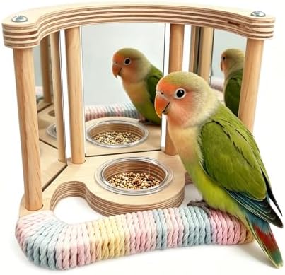 Parakeet Toys Bird Mirror with Perch Stand, 3 Mirrors