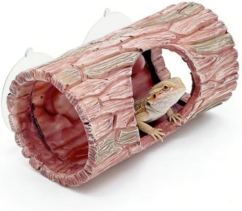 Reptile Hideout Cave, Resin Tree Trunk Shape Lizard Hide Habitat with Suction Cups Terrarium Decor for Gecko Lizards Tree Frogs Fish