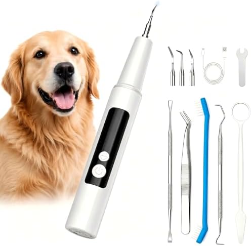 Puffluv Pet Teeth Cleaning Kit with LED Light, Electric Dental Cleaner for Dogs & Cats, 5 Adjustable Modes, Tartar & Stain Care Tool (White)