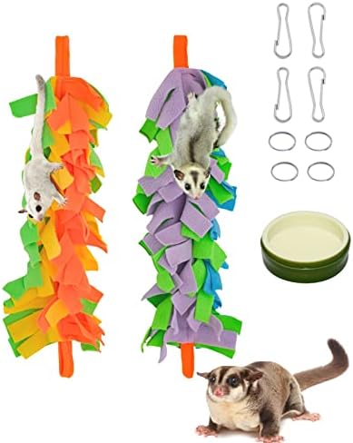 FABMODE 2 Packs Small Pet Toys, Sugar Glider Cage Accessories, Climbing Toys Swing Toys, Suitable for Ferret Birds Parrots Hamster Squirrel Chinchilla Guinea Pigs (with one Water Bowl)