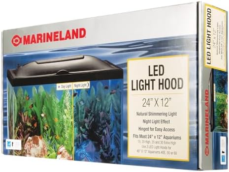 MarineLand LED Aquarium Hood 24 in x 12 in, Hinged Fish Tank Cover