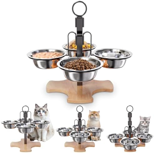 Adjustable Elevated Cat Bowls with Stand, Raised Food & Water Bowl Set