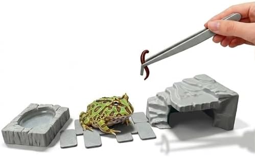 Frog Hideout, Toad Cave，with Water Bowl, Stepping Stones and Feeding Tweezers, for Horned Frogs, Turtles and Other Small Animals, Terrarium and Aquarium Decor.