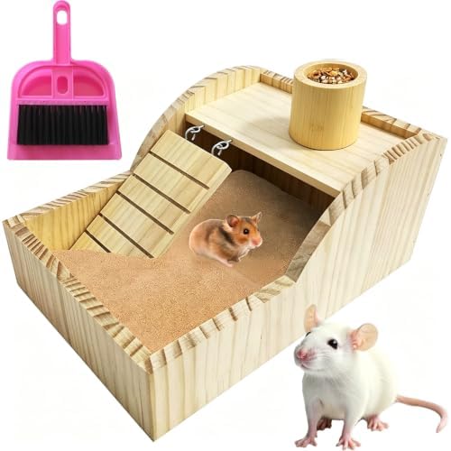 Wooden Hamster Sand Bath Container Digging Box Gerbil Climbing Platform