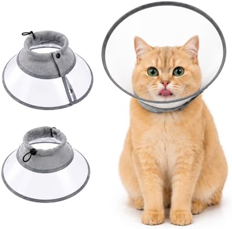 Avont Soft Mesh Cat Cone, Adjustable Anti-Lick E-Collar (Grey S)