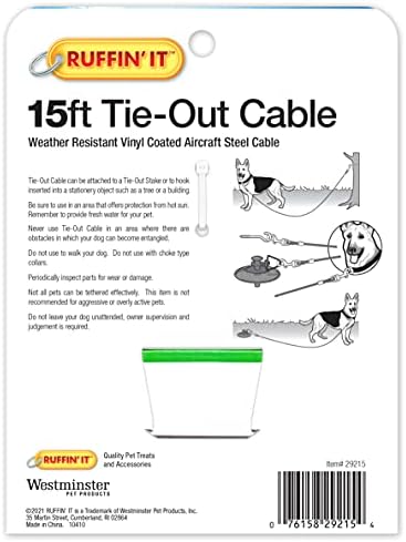 Ruffin' It 15 ft. Heavy Duty Cable Tie-Out for Dogs, 1700# Strength Up to 100 lbs (Pack of 2)