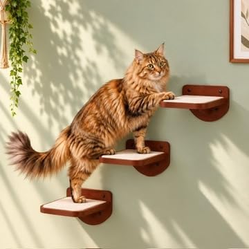 Cat Wall Shelves, Walnut Floating Cat Steps Set of 3