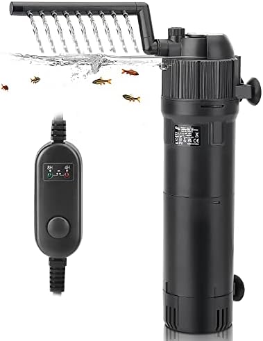 hygger 4-in-1 Submersible U-V Filter Pump, Internal Green Water Killer with Timer, 210GPH 8W Adjustable Fish Tank Filter, Increase Oxygen for 40-80 Gallon Aquarium Tank