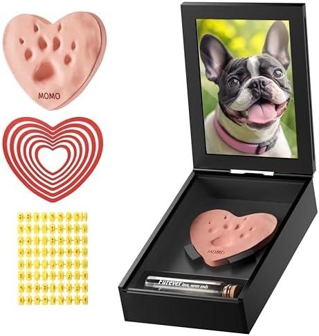 Grarry Pet Memorial Shadow Box with Paw Print Impression Kit Keepsake, 4”X6” Dog Cat Picture Frame, DIY Pawprint Ornament Gift, Acrylic Loss of Dogs Sympathy Gifts with Hair Bottle for Pets Lover
