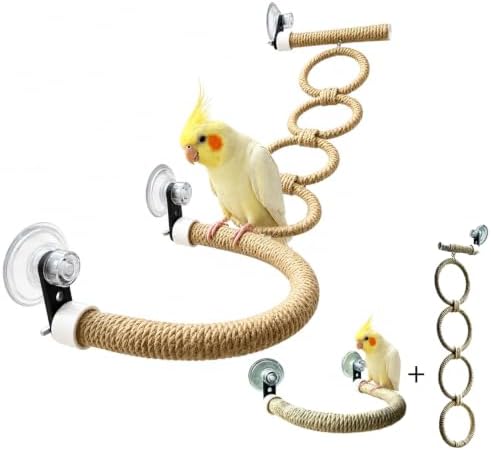 Bird Window Perch with Climbing Rings and Suction Cups for Parrots