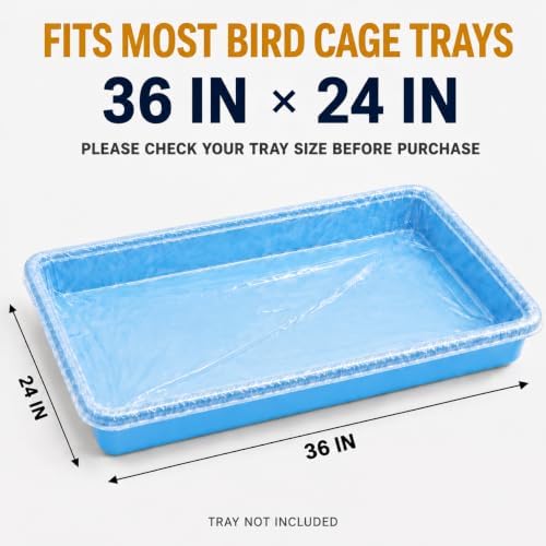 50 Pack Disposable Bird Cage Liners, Clear Plastic Cage Tray Liner Bags, Elastic Edge Disposable Liners for Parrots, Canaries, Cockatiels and Small Animals, 36 x 24 Inches