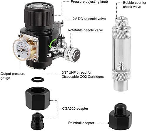 FZONE Dual Stage Mini Aquarium CO2 Regulator for Paintball Tank and CGA320