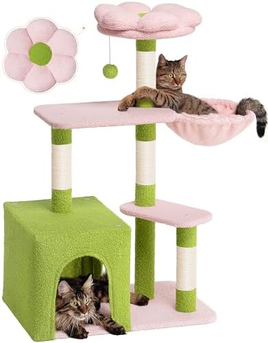 Aechonow Flower Cat Tree for Indoor Cats,41.2" Cute Cat Tree for Adult Cats