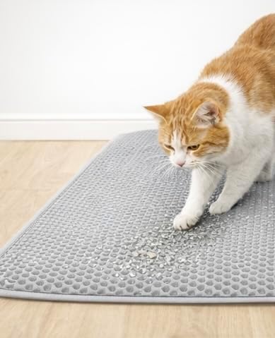 Double Layer Cat Litter 36"x24" Mat-Waterproof, Non slip, Easy Clean Litter Trapping Mat for Cats