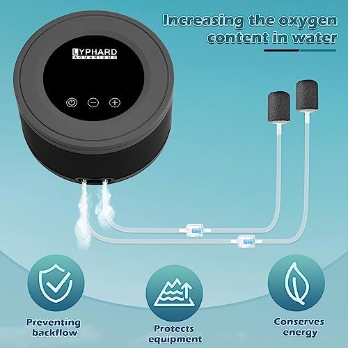 LYPHARD AQUARIUMS Aquarium Air Pump, Dual Outlets 5W Ultra Quiet Aerator for 20-600 Gallon Fish Tank Bubbler Adjustable Air Flow with Accessories