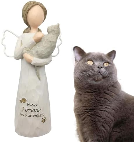 Memorial Gift Resin Angel Figurine for Cat, Grey