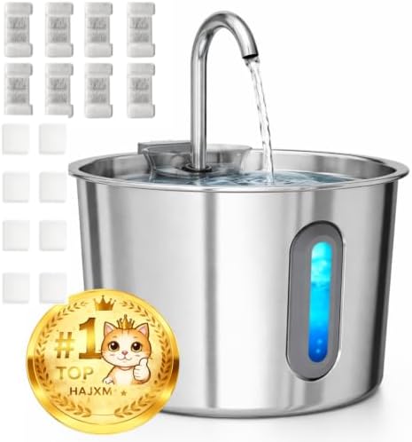 Cat Water Fountain, 74oz/2.2L Cat Fountain for Drinking - Pet Water Fountain Stainless Steel for Cats Inside - Quiet Water Bowl Dispenser - Kitty Drinking Fountains - 8 Filters + 8 Sponges
