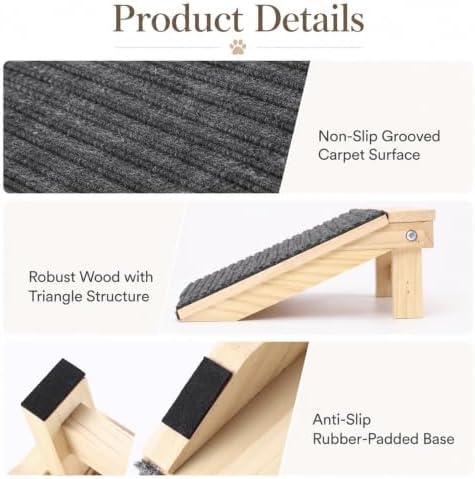2 Pack Dog Ramp for Stairs, Wooden Pet Steps with 26° Low Angle